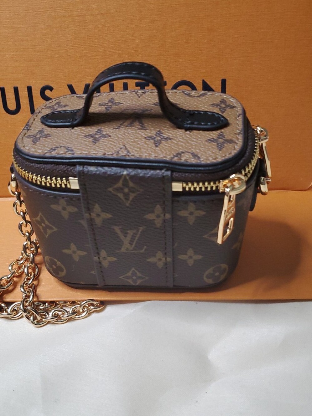 Monogram Mini Vanity Crossbody in Brown with Gold Chain - Picture 7 of 13